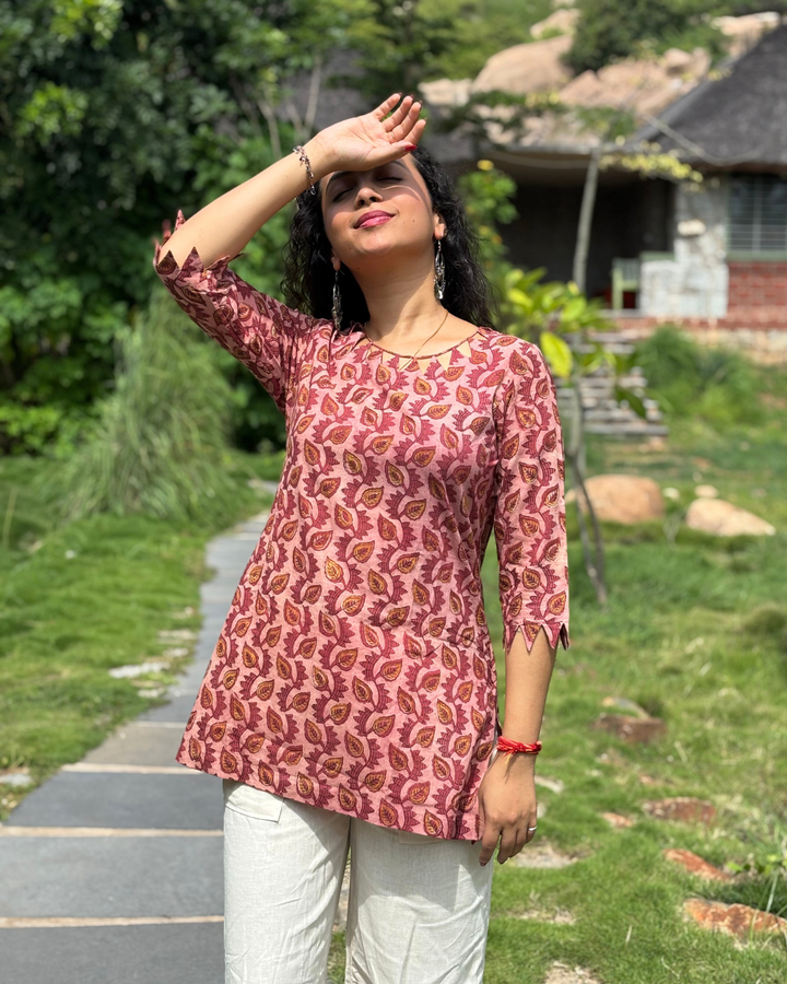 Ajrak Cotton Hand Block Printed Short Kurta