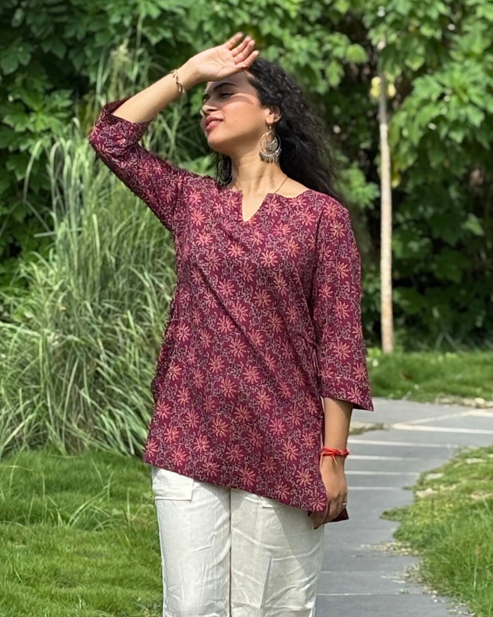 Ajrak Cotton Hand Block Printed Short Kurta