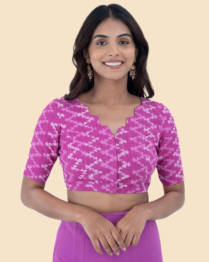Pink Cotton Dabu Hand Block Printed Blouse