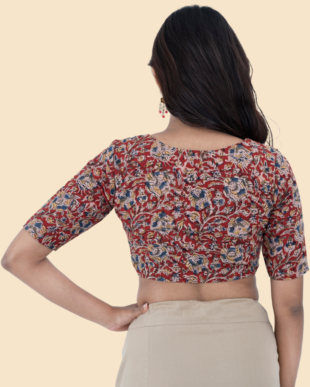 Maroon Cotton Kalamkari Hand Block Printed Blouse