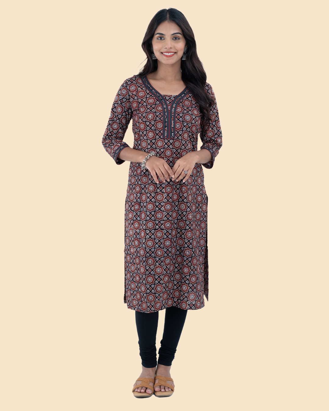 Black Cotton Ajrak Hand Block Printed Long Kurta
