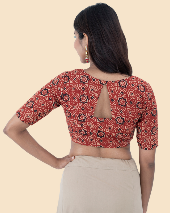 Maroon Cotton Ajrak Hand Block Printed Blouse