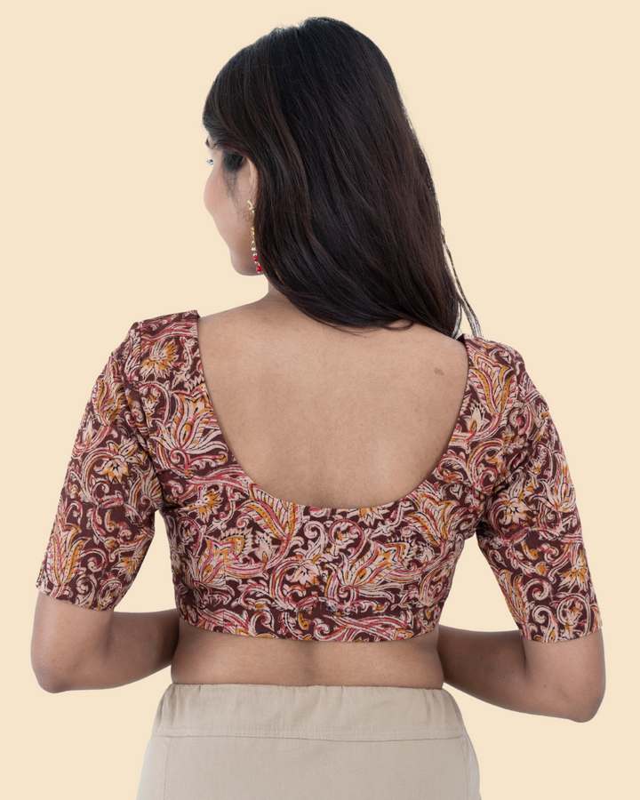 Maroon Cotton Kalamkari Hand Block Printed Blouse