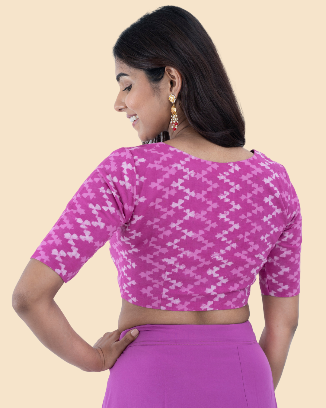 Pink Cotton Dabu Hand Block Printed Blouse