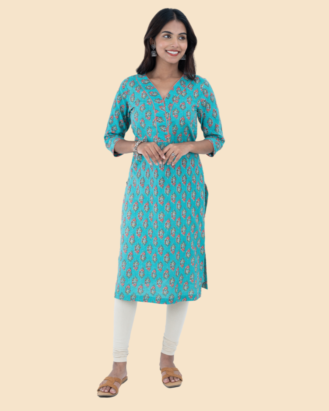 Blue Dabu Cotton Hand Block Printed Long Kurta