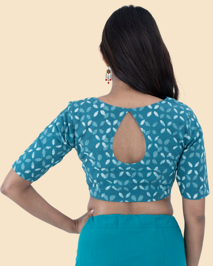 Blue Cotton Dabu Hand Block Printed Blouse
