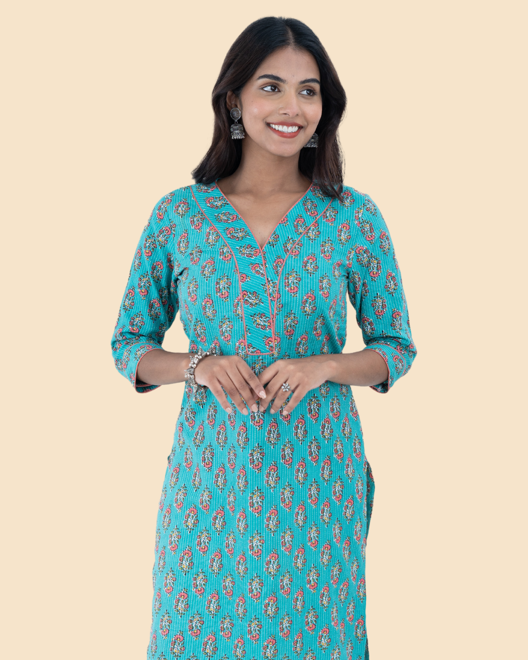Blue Dabu Cotton Hand Block Printed Long Kurta