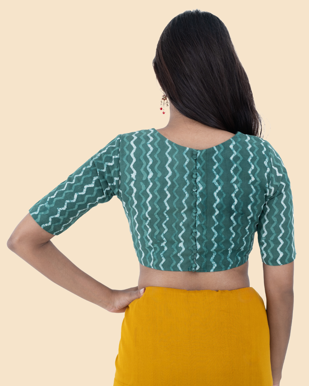 Green Cotton Dabu Hand Block Printed Blouse