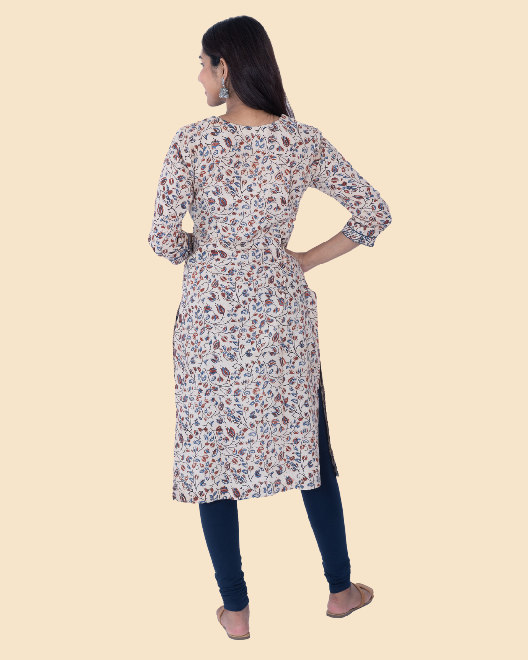 Beige Cotton Ajrak Hand Block Printed Long Kurta