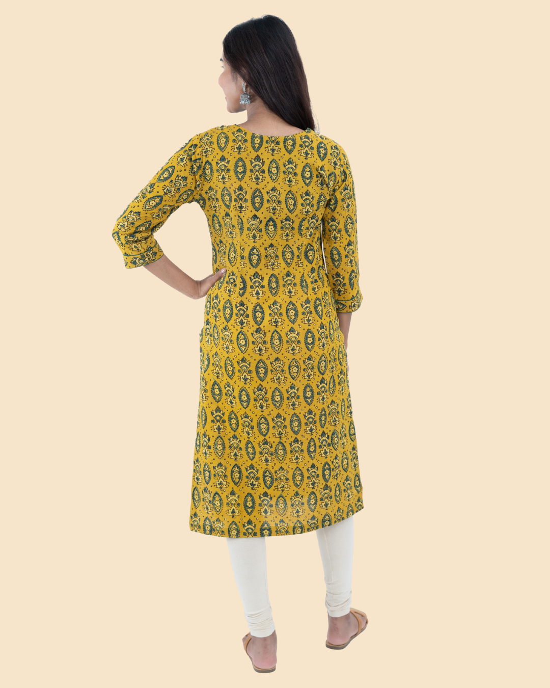 Mustard Cotton Ajrak Hand Block Printed Long Kurta