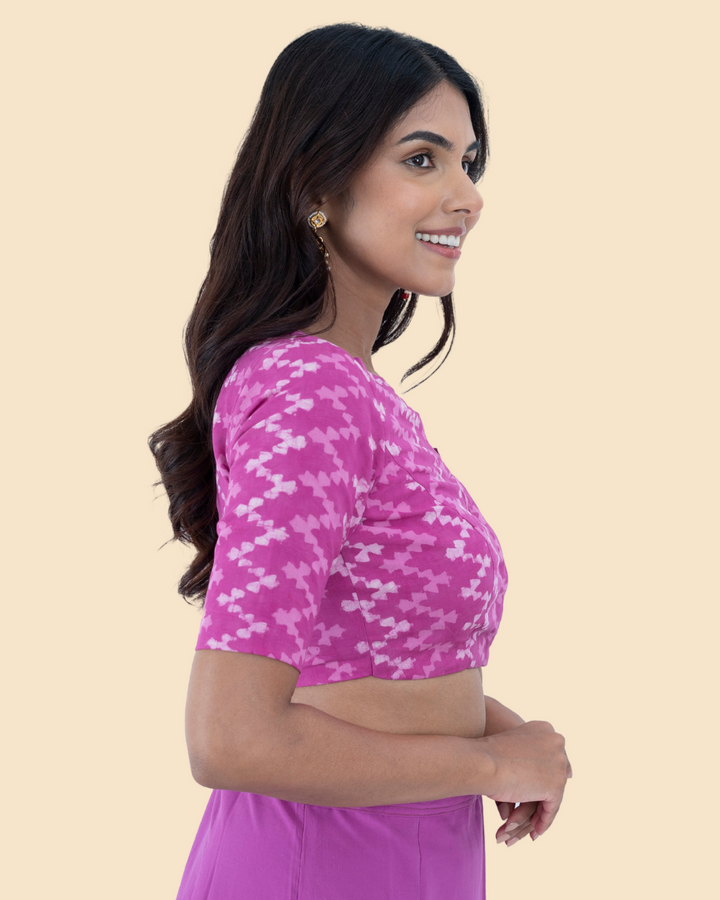 Pink Cotton Dabu Hand Block Printed Blouse