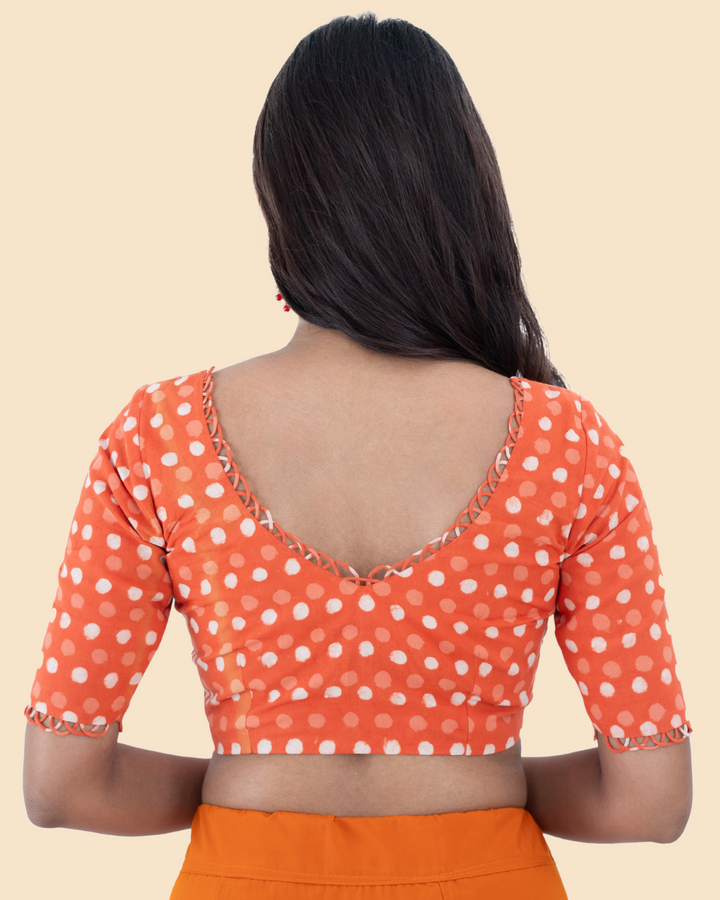 Orange Cotton Dabu Hand Block Printed Blouse