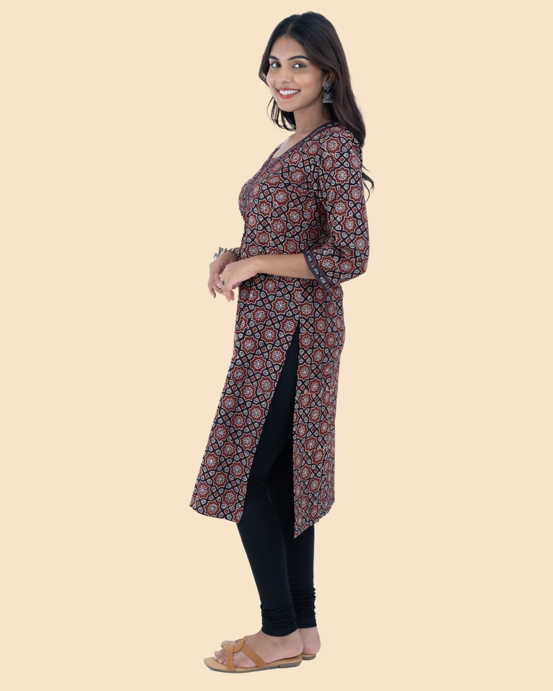 Black Cotton Ajrak Hand Block Printed Long Kurta