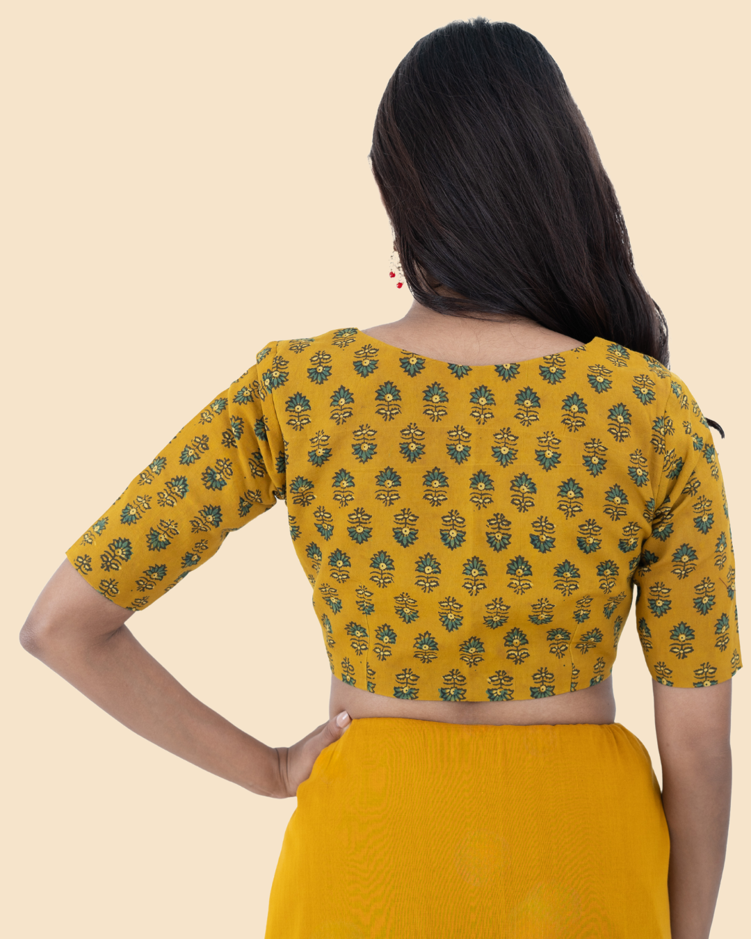 Mustard Cotton Ajrak Hand Block Printed Blouse