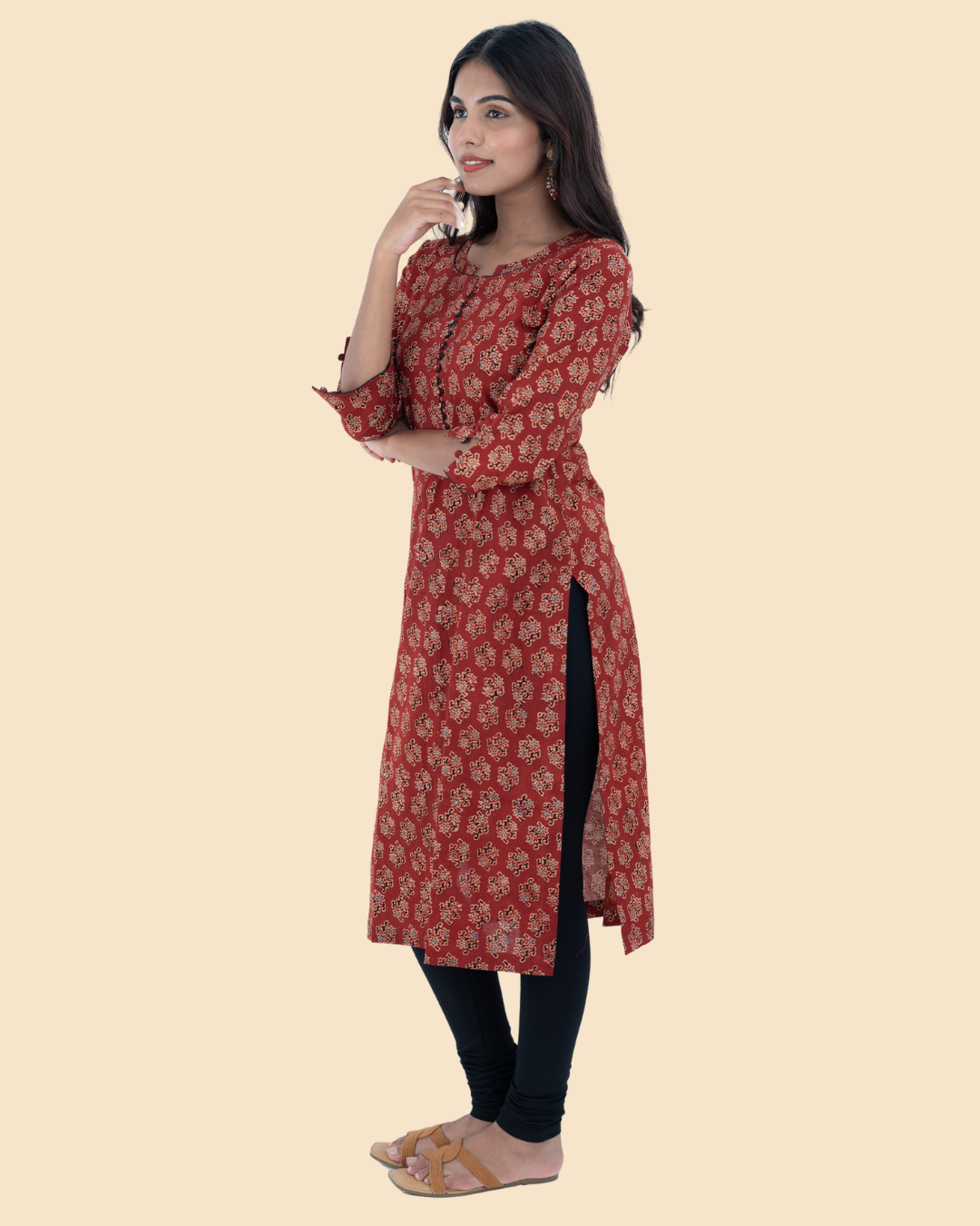 Maroon Cotton Ajrak Hand Block Printed Long Kurta
