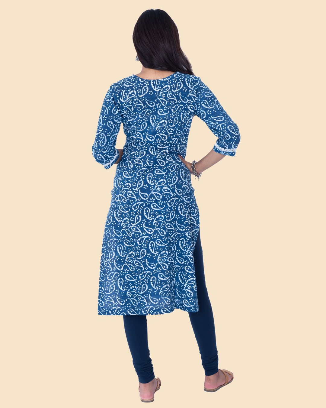 Indigo Cotton Hand Block Printed Long Kurta