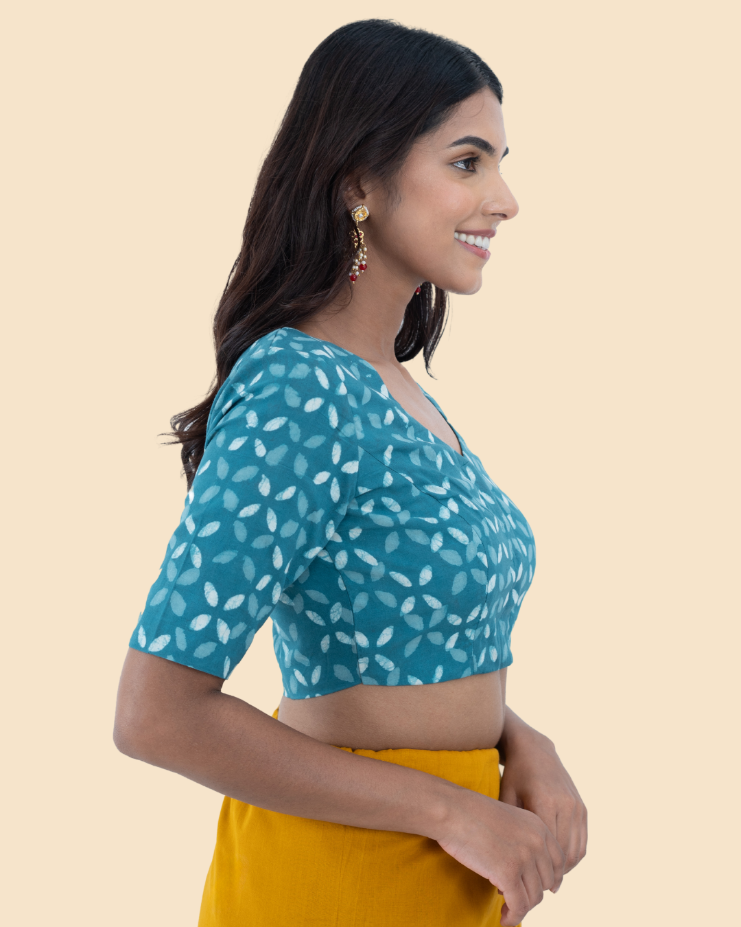 Blue Cotton Dabu Hand Block Printed Blouse