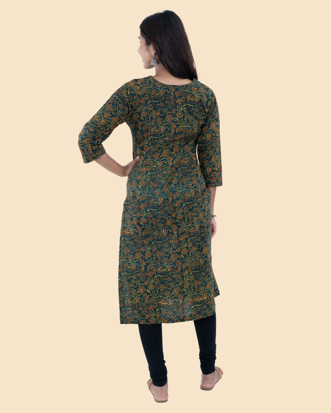 Green Cotton Ajrak Hand Block Printed Long Kurta