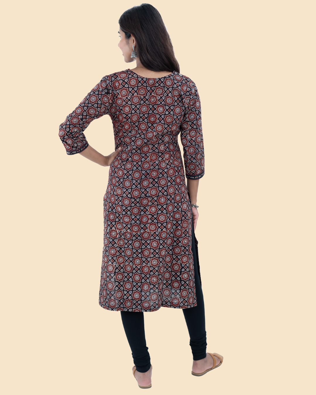 Black Cotton Ajrak Hand Block Printed Long Kurta