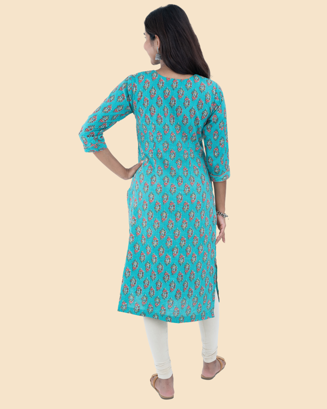 Blue Dabu Cotton Hand Block Printed Long Kurta