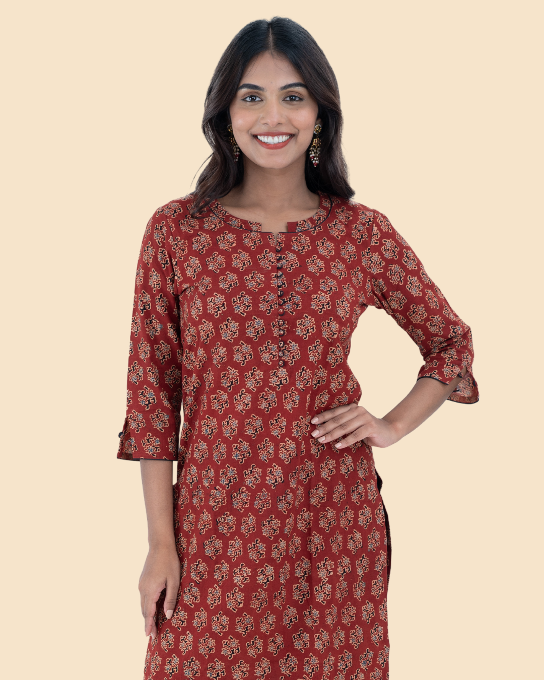 Maroon Cotton Ajrak Hand Block Printed Long Kurta
