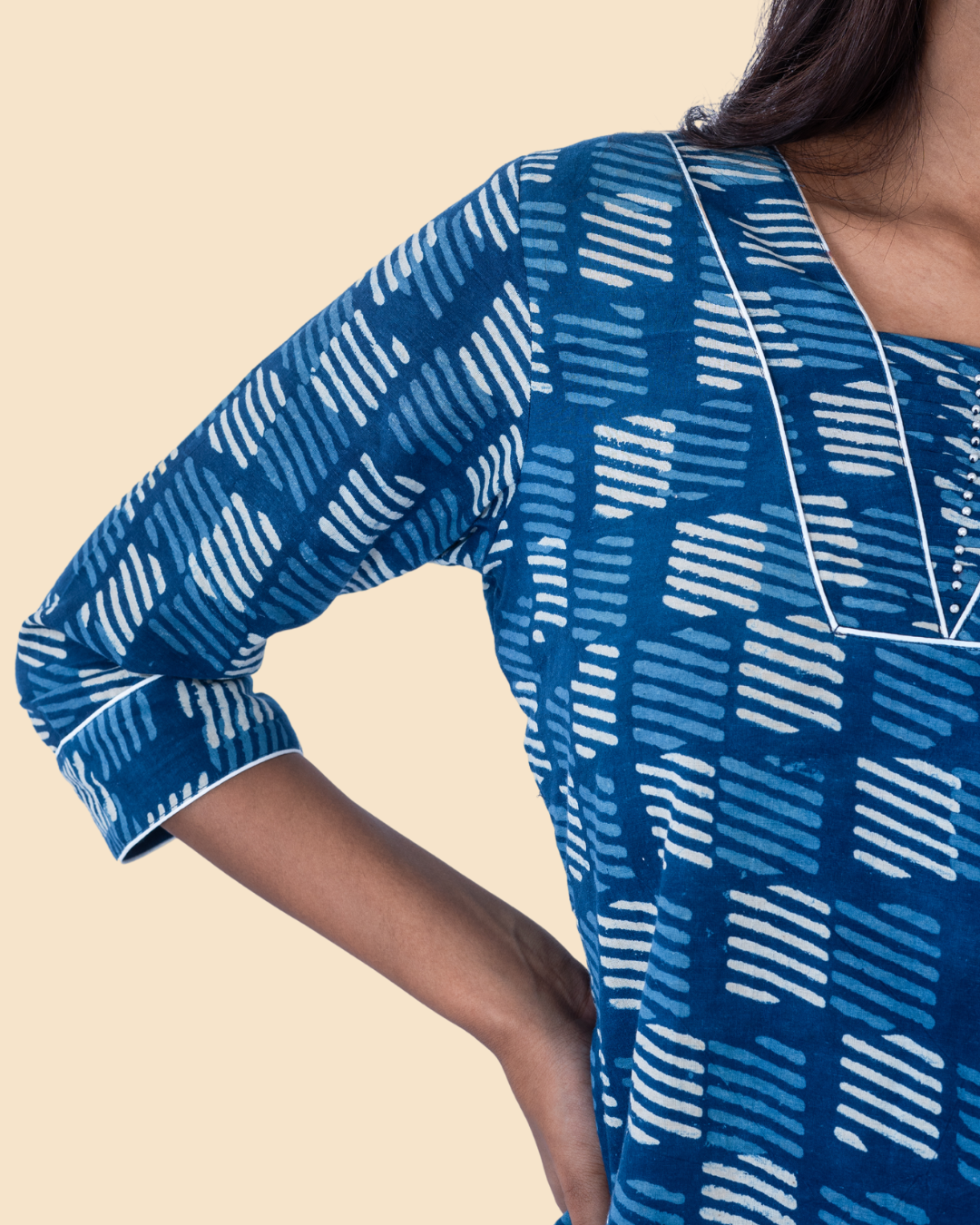 Indigo Cotton Hand Block Printed Short Kurta