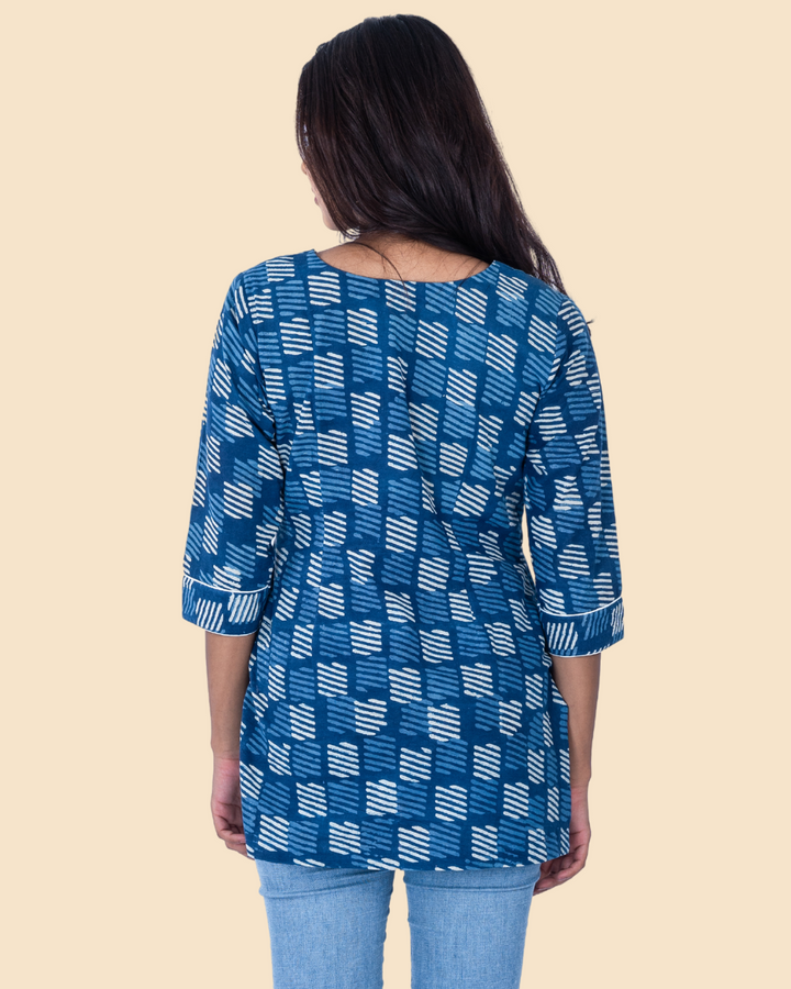 Indigo Cotton Hand Block Printed Short Kurta