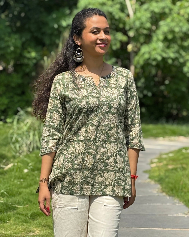 Ajrak Cotton Hand Block Printed Short Kurta