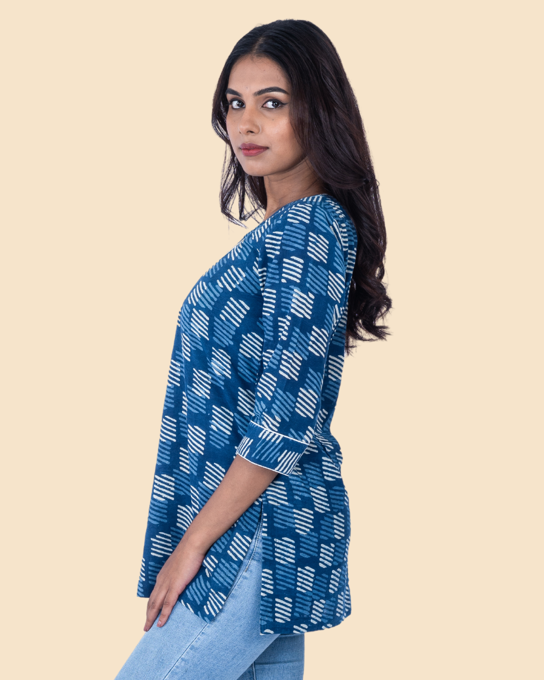 Indigo Cotton Hand Block Printed Short Kurta